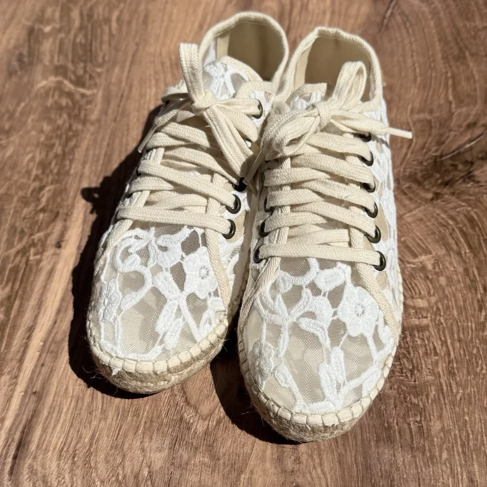 Toni Pons Origens Far Espadrille Ivory White Lace Sneakers Boho Cottagecore  7.5